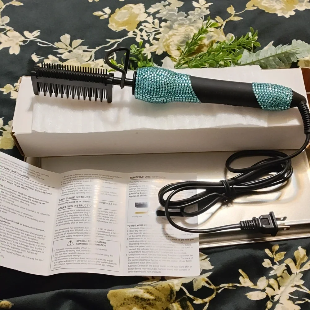 Black and blue jeweled pressing comb